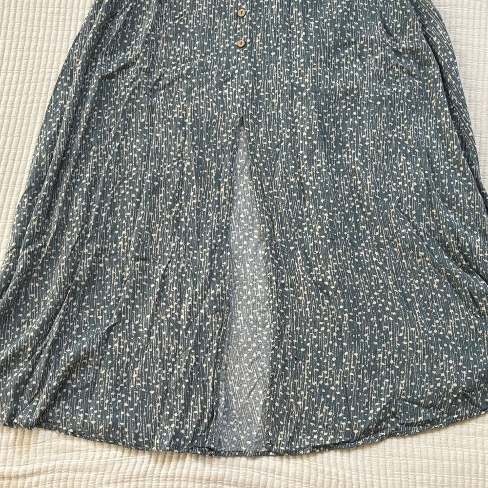 Mahina Women’s Summer Dress Dark Sage and Cream Spots, Slit in Front - Picture 4 of 8